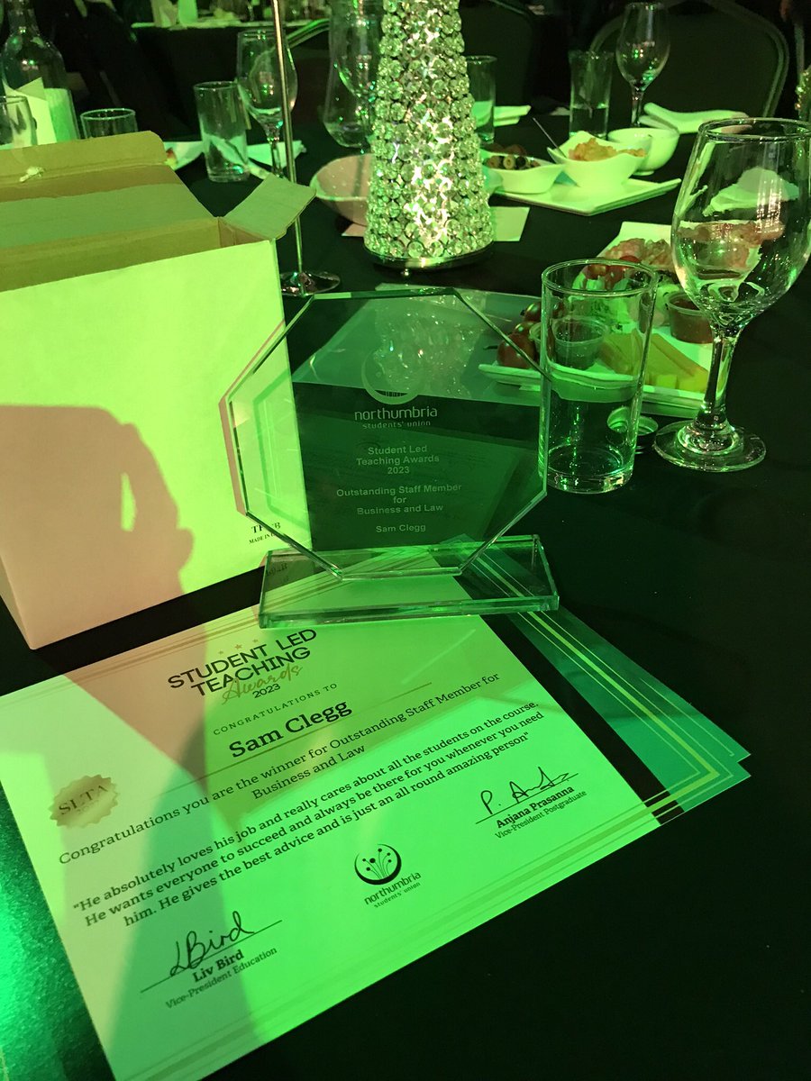 HighflySam's tweet image. Amazing night at the @NorthumbriaSU Student Led Teaching Awards with my colleagues and friends. Absolutely honoured just to be nominated, let alone actually win an award! Thank you to all the students who make our job so rewarding 👏👏👏