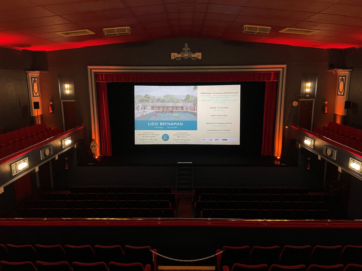 Our lovely local <a href="/BrynammanCinema/">Brynamman Cinema</a>  is hosting our Community Consultation event on Sun 14 May at 3pm.  Please come and talk to us about the future of the Lido. They’re advertising it on the big screen for us. Doesn’t it look amazing? Great films this week brynammancinema.org