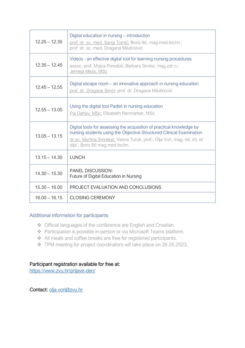 Join us for free on May 25th, 2023 on final conference of the 🇪🇺 #project Digital Education in Nursing (DEN) in Zagreb, where we will discuss the future of digital education in nursing with partners from 🇭🇷 University of Applied Health Sciences Zagreb, 🇲🇰 Faculty of Medicine