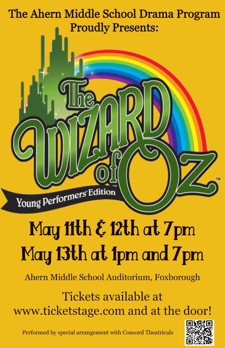 Save the date and get your tickets now for The Wizard of Oz, presented by the Drama Program! ticketstage.com/T/AHERNMS