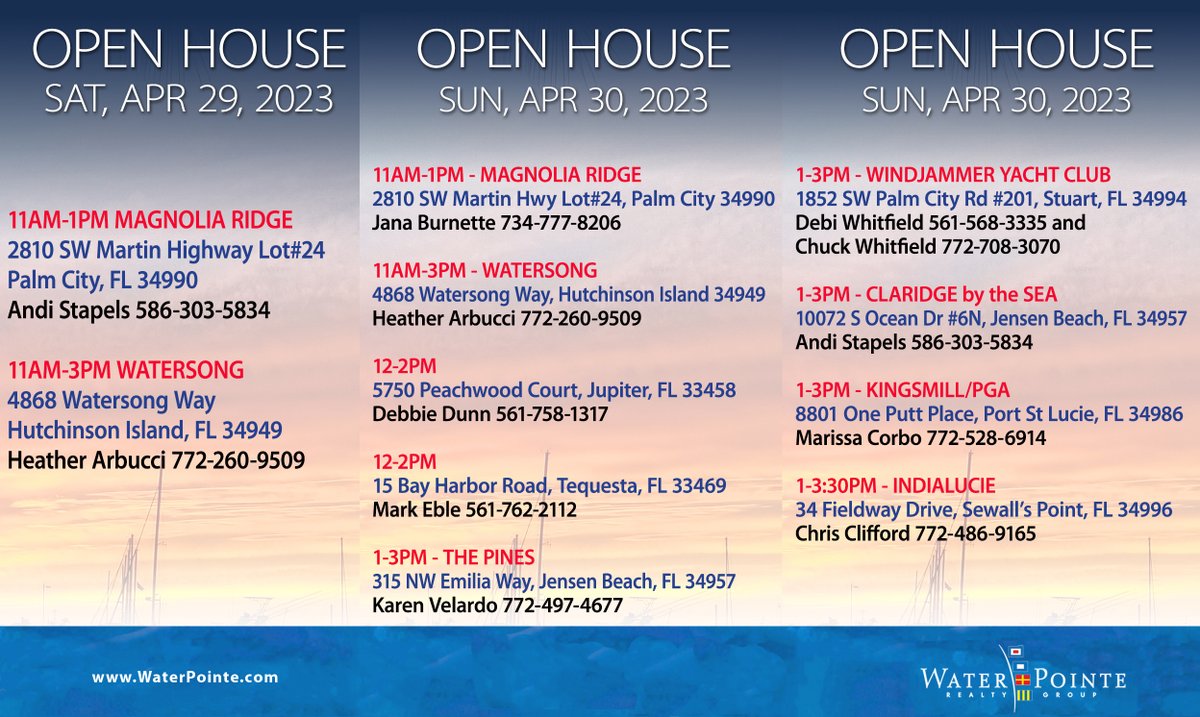 • OPEN HOUSES SATURDAY & SUNDAY •
#openhouse #waterfrontproperty #homesforsale #palmcityrealestate #hutchinsonislandrealestate #jensenbeachrealestate #jupiterrealestate #jupiterrealtor #tequestarealestate #stuartrealtor #portstlucierealtor #sewallspointrealestate