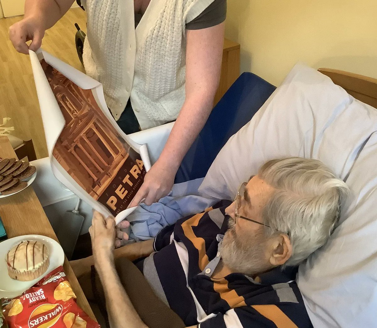 wwlwest's tweet photo. "A rose red city, half as old as time".

Gracefields resident Ken, had the unique experience of "travelling" to Petra, from the comfort of his bed, thanks to Volunteer Kelly. Kelly shared photos and recounted her experiences of Petra with Ken. We even gifted him a Petra poster! https://t.co/BD64tbF8zD
