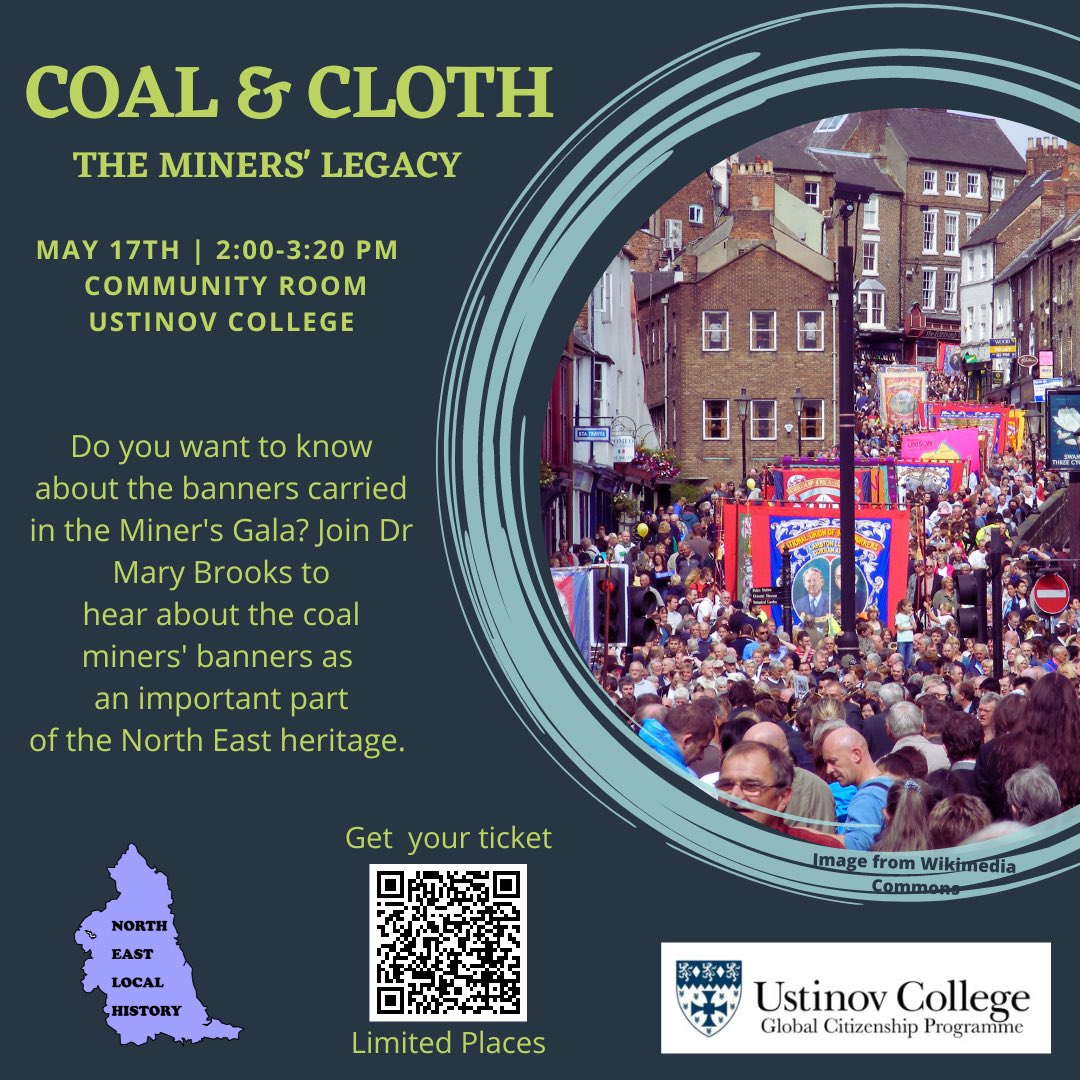 Join our North East Local History team to learn more about the heritage of miners’ banners in the North East. 
Come along on May 17 at 14:00 and listen to Dr Mary Brooks discuss the unique legacy of these textiles! Sign up on Eventbrite: eventbrite.co.uk/e/coal-cloth-t…
#NorthEast #miners