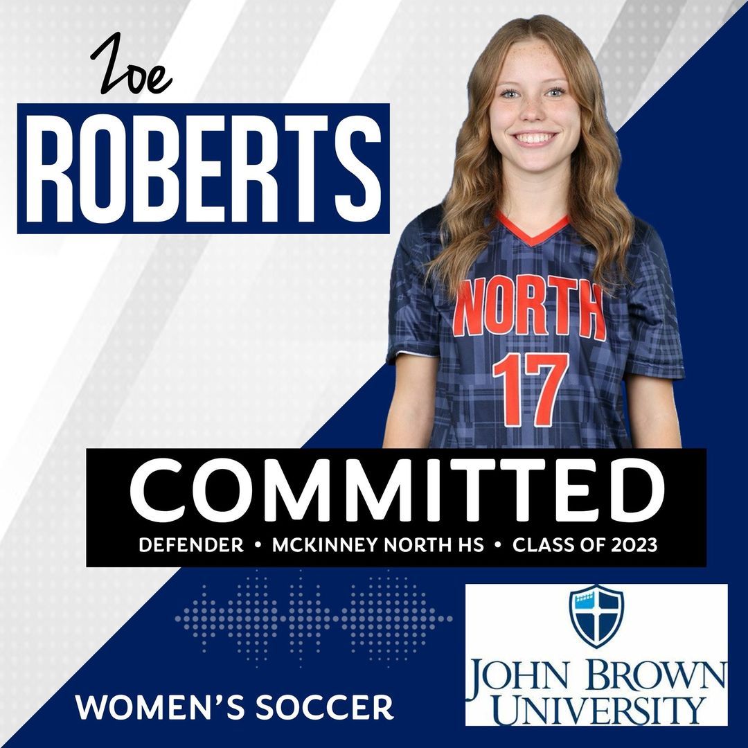 Congratulations Zoe on your commitment to John Brown University! We are so excited for you!! <a href="/mnhssoccer/">Lance Lovell</a> <a href="/McKISDAth/">McKinneyISD Ath Dept</a> <a href="/McKinneyNorthHS/">McKinney North HS</a>