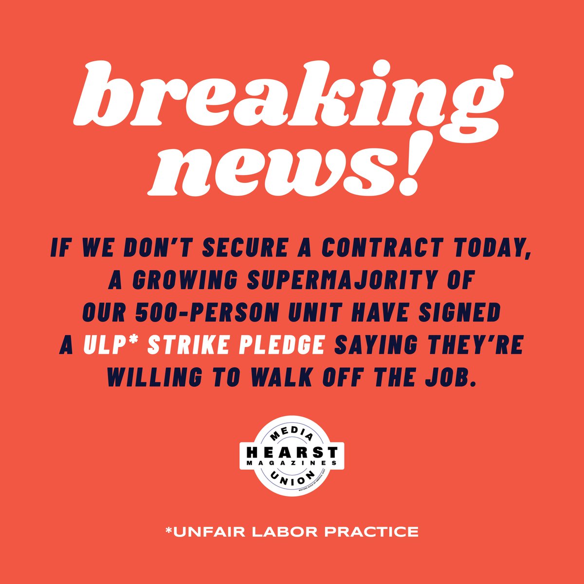 Breaking news!!! If we don’t secure a contract TODAY, a strong (and growing supermajority) of our 500-person unit have signed a ULP strike pledge saying they’re willing to walk off the job.