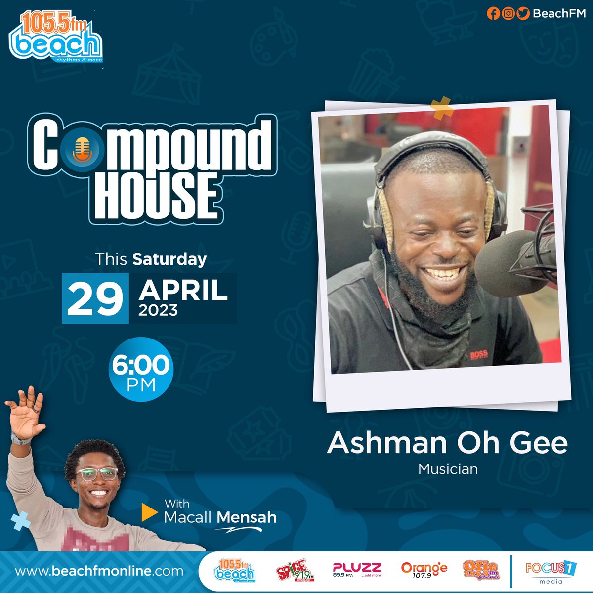 Macall_Mensah's tweet photo. I’m back on the seat tomorrow on #CompoundHouse on @Beachfm1055 . I miss y’all. 
I’ve got a lot to tell you. Be a tenant. 🤗🤗🤗 https://t.co/KjZti1Q6Mp