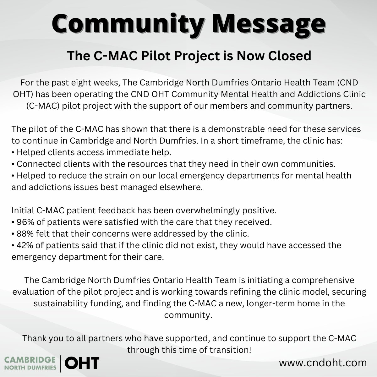 A Community Message from the @CndOht #CNDOHT #OHT #OntarioHealthTeam