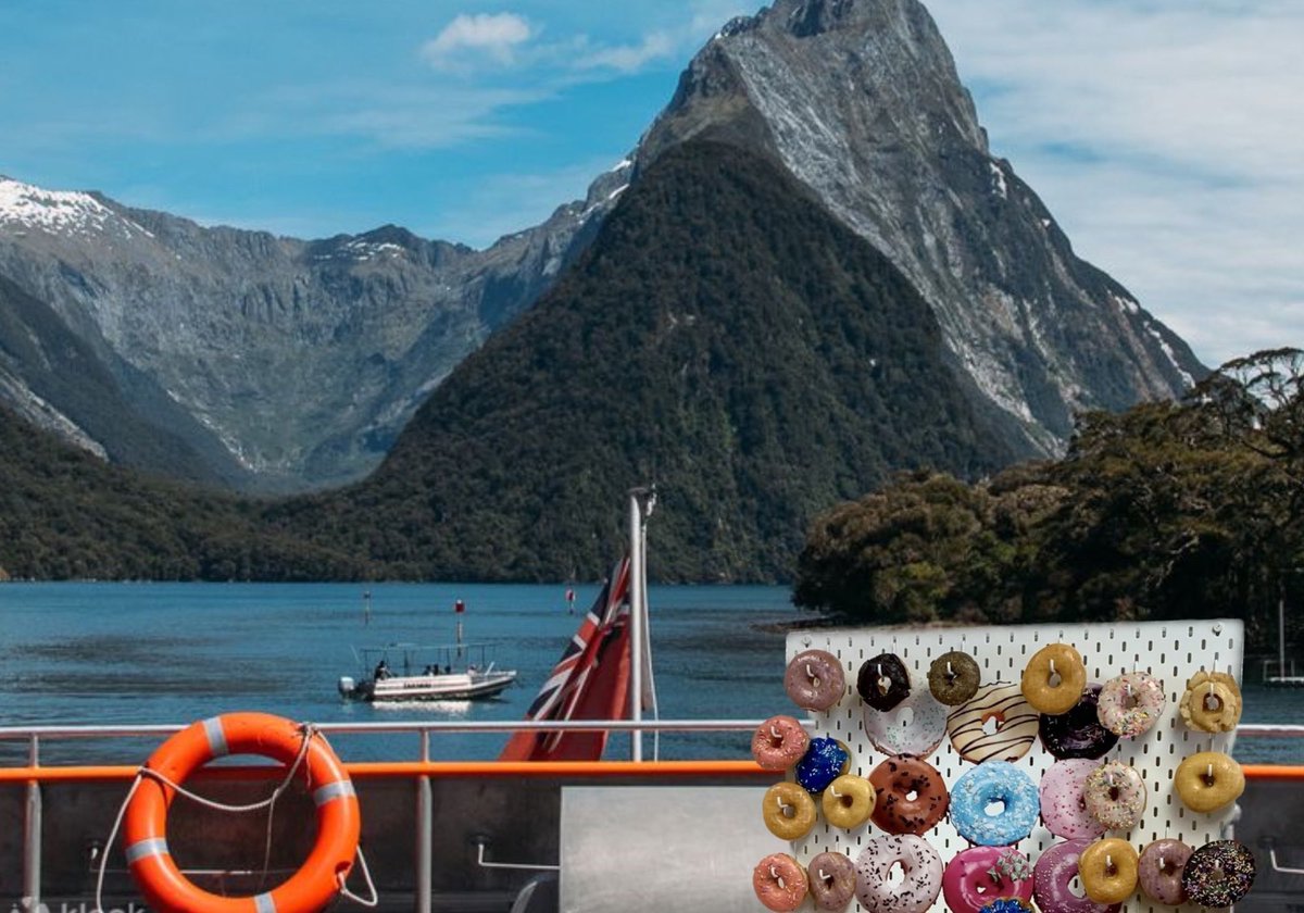 YeagerDonutWall's tweet photo. I’m cruisin’ through the Milford Sound in New Zealand! 🇳🇿 You have all made it through another week. Take a deep breathe and enjoy some donuts by the Assembly Chamber. #NVLeg #YeagerDonutWall https://t.co/RPYJyaP8w6