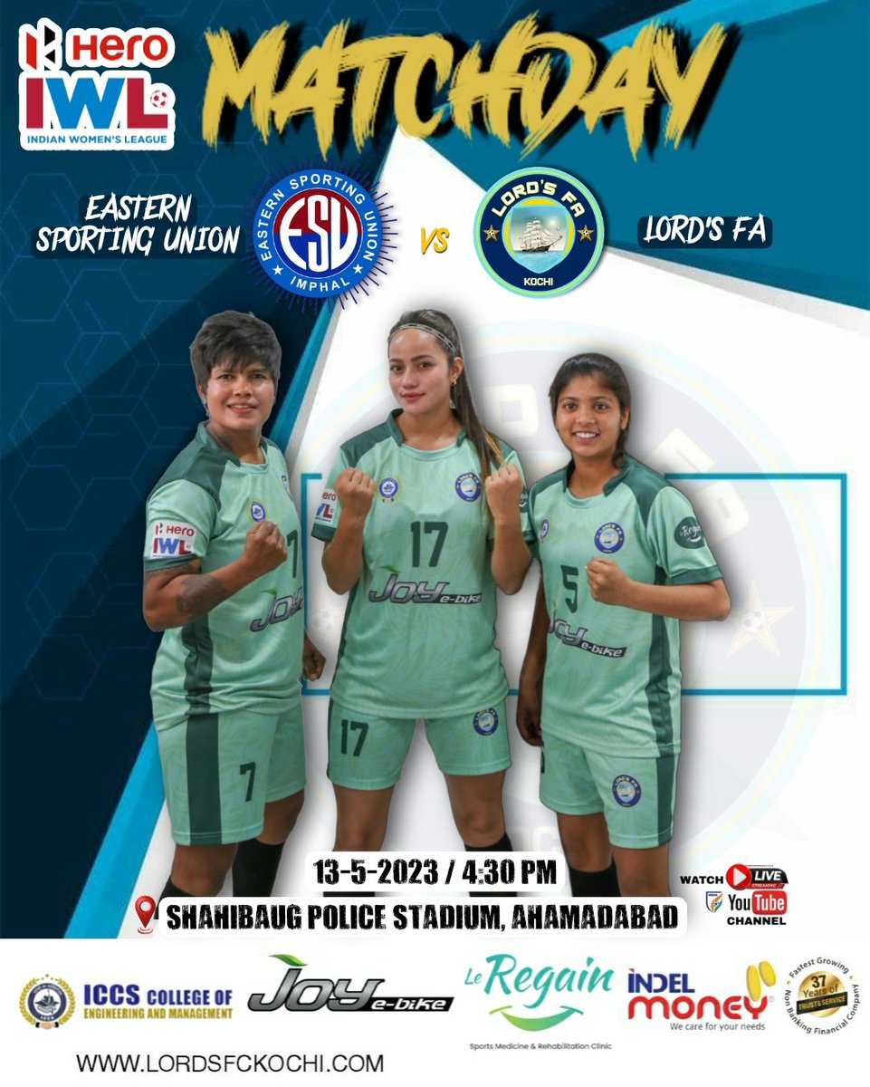 lords_fa's tweet photo. ๐จ ๐๐๐๐๐๐๐๐ ๐จ
Our Last match of the #HeroIWL Campaign is up against Eastern Sporting Union
โฐ 4:30 pm IST ๐
๐ Shahibaug Police Stadium, Ahmedabad ๐๏ธ
๐บ Indian Football YouTube Channel โถ๏ธ
#HeroIWL #ShePower #lordsfa #indianfootball #IWL2023 https://t.co/TRskXinYYV