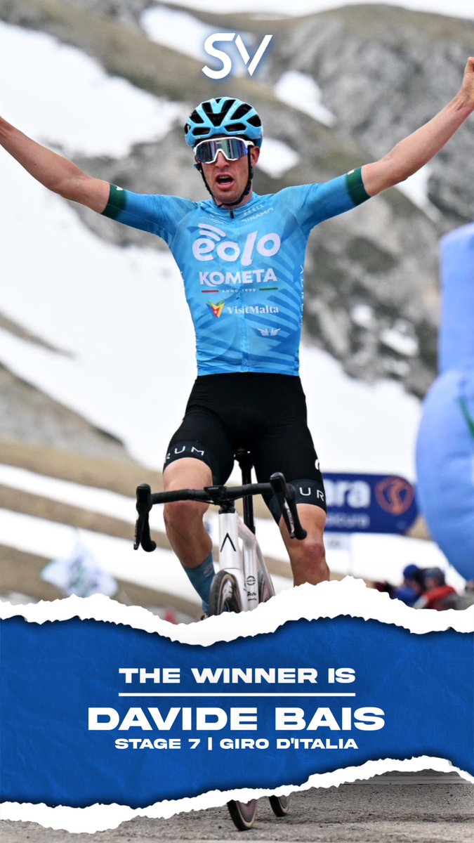 sv_ciclismo's tweet photo. 🏁 Stage 7 | #Giro106
Arriva la fuga a +03:10 dal gruppo, quest'ultimo arriva in parata, inaspettato con un arrivo così.
🏆 Davide #Bais
🥈 Karel #Vacek
🥉 Simone #Petilli https://t.co/jFrMJDi4CH