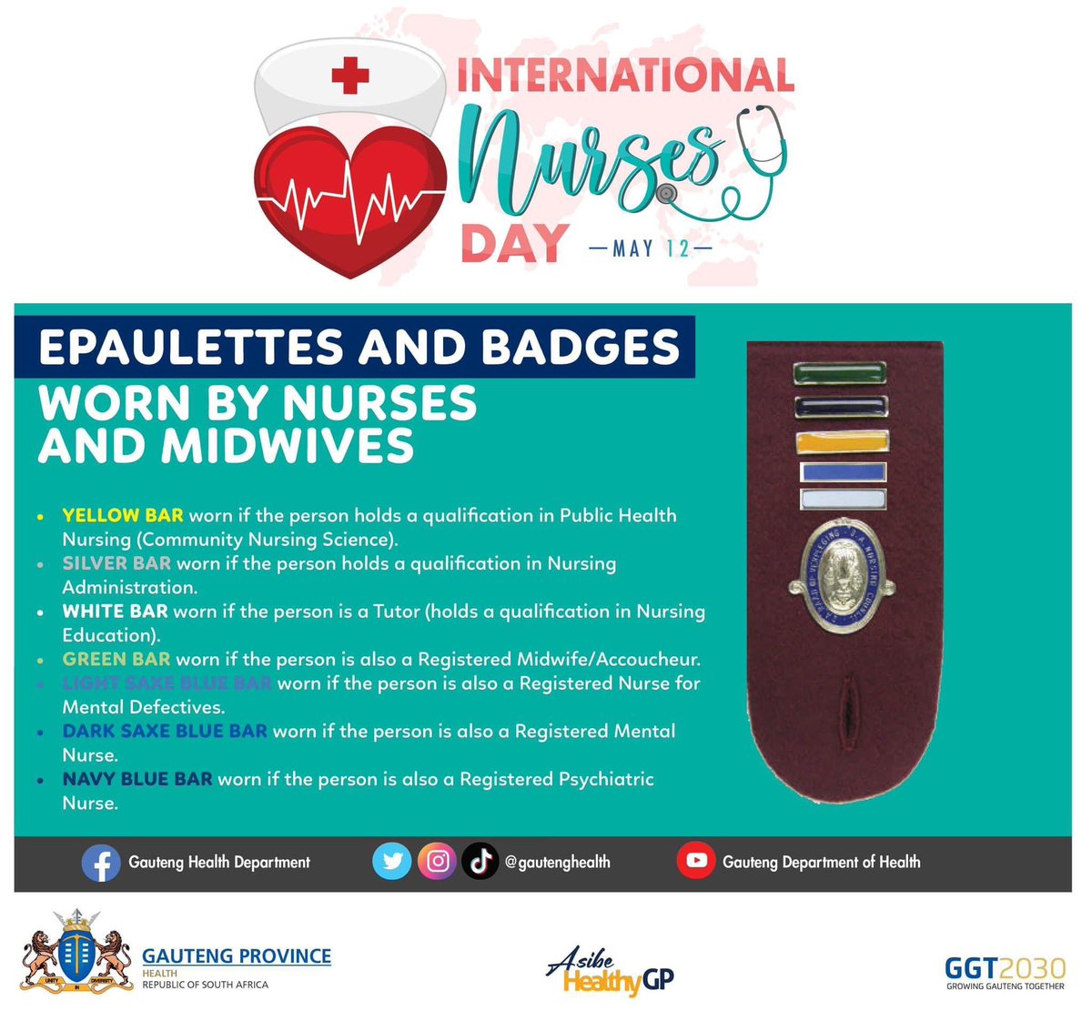 Know the epaulettes and badges worn by nurses and midwives #InternationalNursesDay #OurNursesOurFuture #AsibehealthyGP