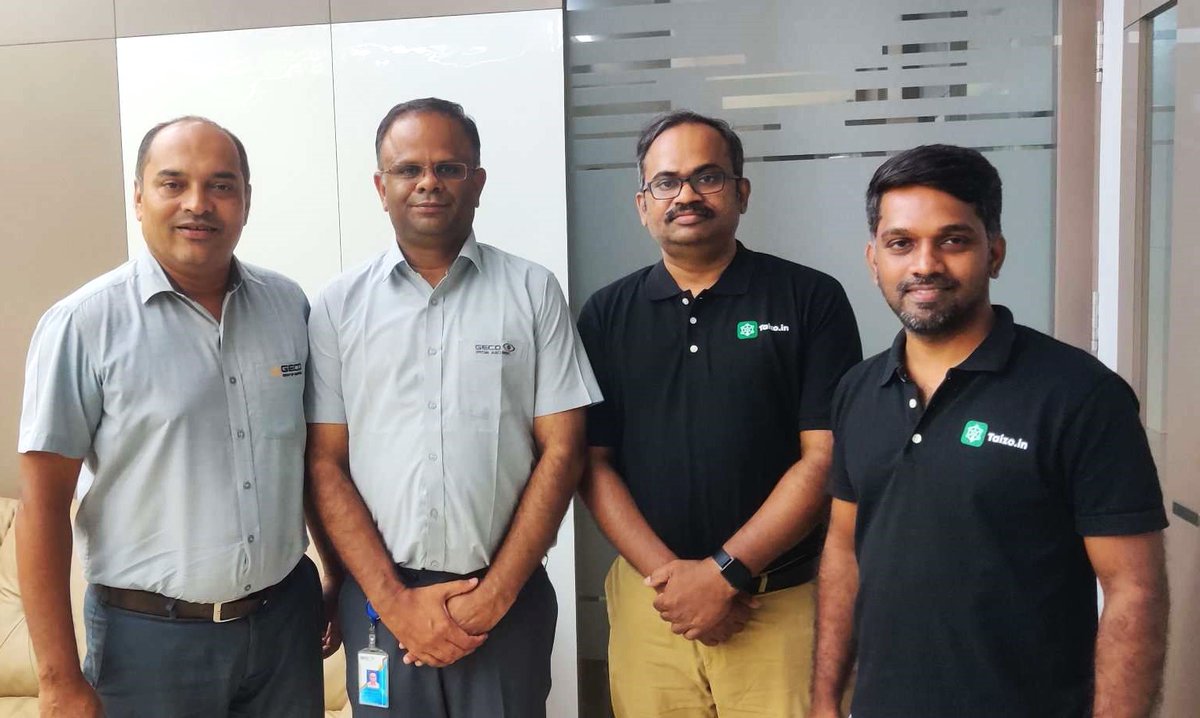 TaizoTech's tweet photo. We had a great time visiting Geco Legend Enviro Tech as part of our #meettheuser initiative! We were thrilled to help them find experienced #CNC, #VMC operators for their job works and received amazing feedback from Mr. Prakash Palaiswamy - GM, and Mr. Ohmpraksh - HR Manager. https://t.co/zXTIIIsWQe