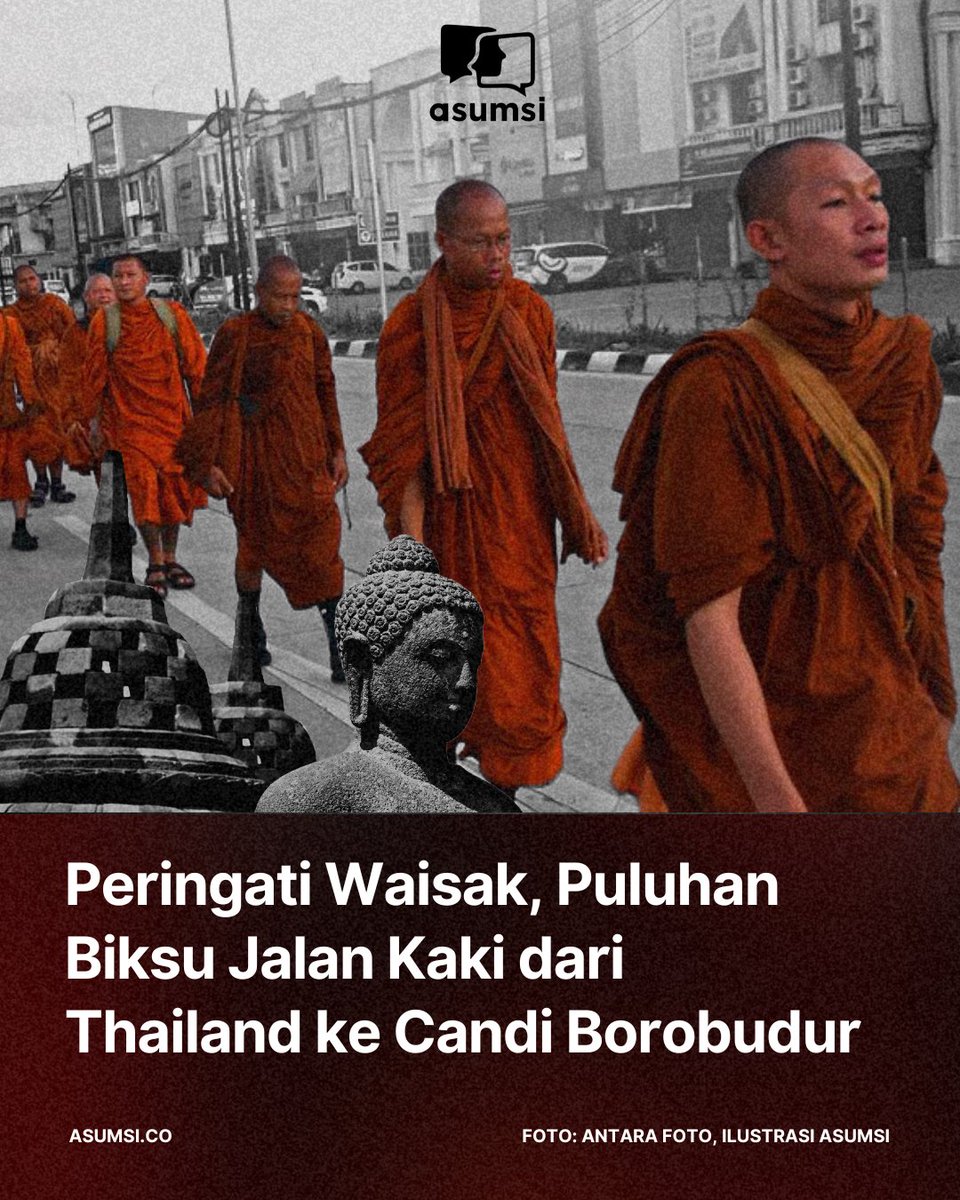 Menjelang perayaan Waisak, sebanyak 32 biksu berjalan kaki dari Thailand menuju Candi Borubudur di Magelang, Jawa Tengah. Perjalanan ini dimulai sejak 23 Maret lalu, dimulai dari Nakhon Si Thammarat, Thailand.