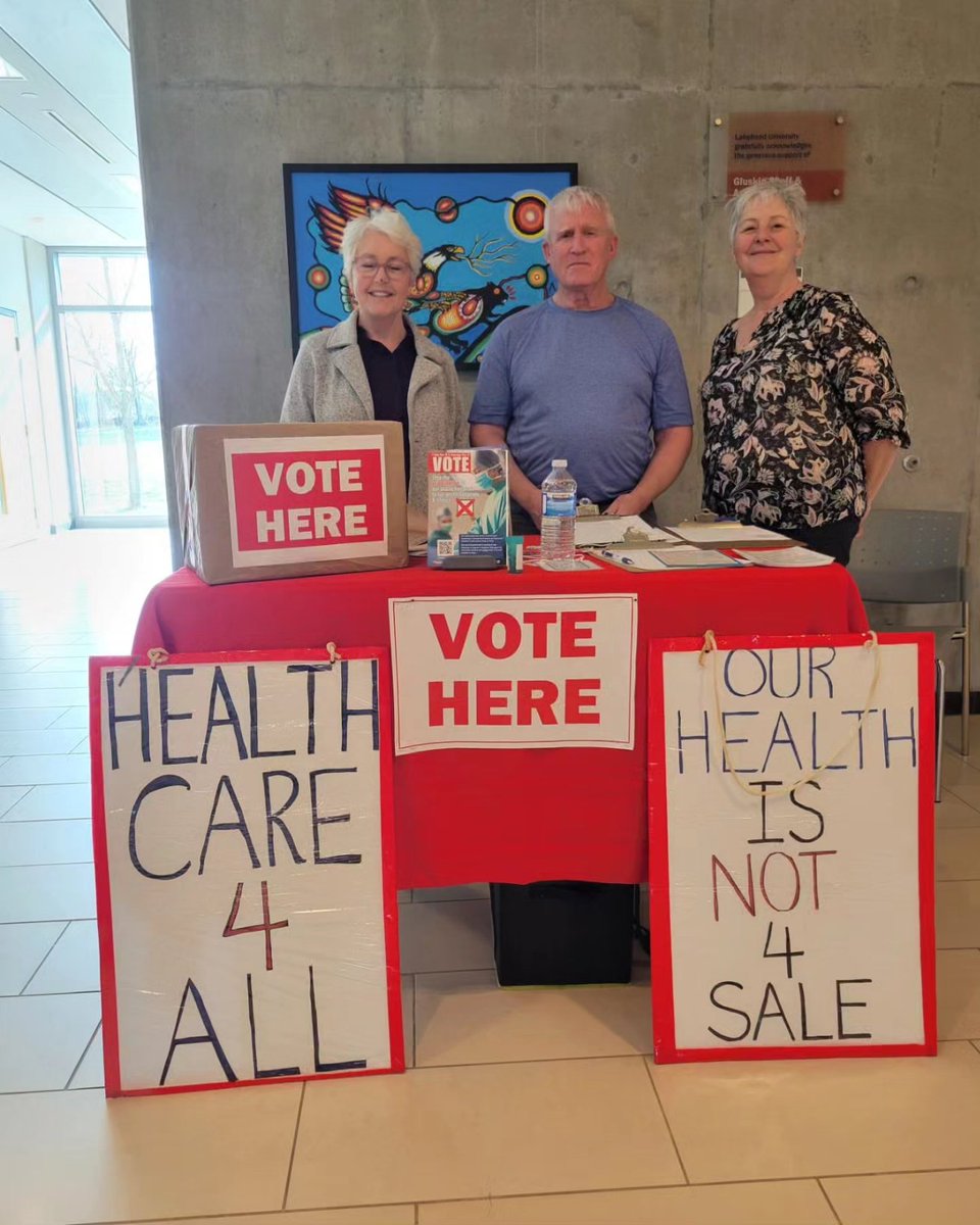 SimcoeCountyHC's tweet photo. These happy volunteers will be at the #orilliafairgroundsfarmersmarket today, Saturday, May 13. Come out to talk about health care and cast a vote in our citizen opinion poll. It's going to be an #offmarket 10th anniversary party! #publichospitalvote #simcoecountyhealthcoalition https://t.co/9MUu6ANoHH