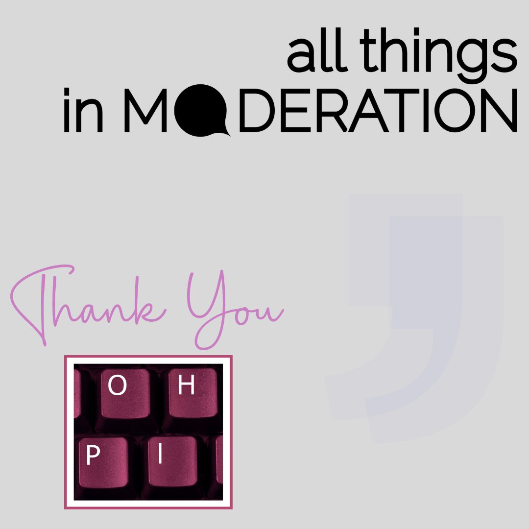 Thank you to @OnlineHate & @oboler for supporting the inaugural All Things in Moderation. OHPI is Australia’s only national charity dedicated to tackling all forms of online hate & they champion the  vital role of moderators in this work ohpi.org.au #cmgr