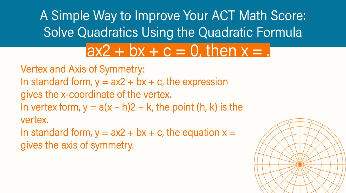 myprepacademy's tweet photo. A Simple Way to Improve Your ACT Math Score: Solve Parabolas Using the Quadratic Formula
#actprep #satprep #testprep #tutoring #sat #act #education #collegeprep #highschool #acttestprep #mathtutor #acttest #sattest #collegeadmissions #tutor #sattestprep https://t.co/fDNQlHQQnC