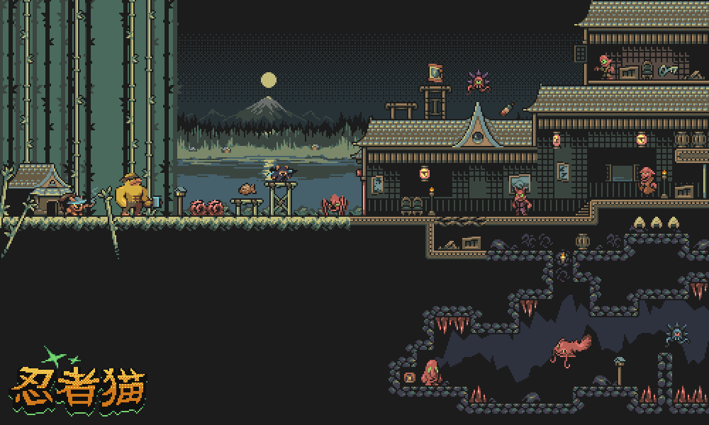 duckteamgroup's tweet photo. Oh no! King Oni has kidnapped your sweet Momo, NinjaCat! Time to grab your cattana and go rescue your beloved. Step into the mystical atmosphere Japan and become a ninja - jump, slash, throw shurikens!
#pixelart ​#indiedev​​ #ninja #platformer #ドット絵 #インディーゲーム #mockup https://t.co/ZeDjPWFyUC