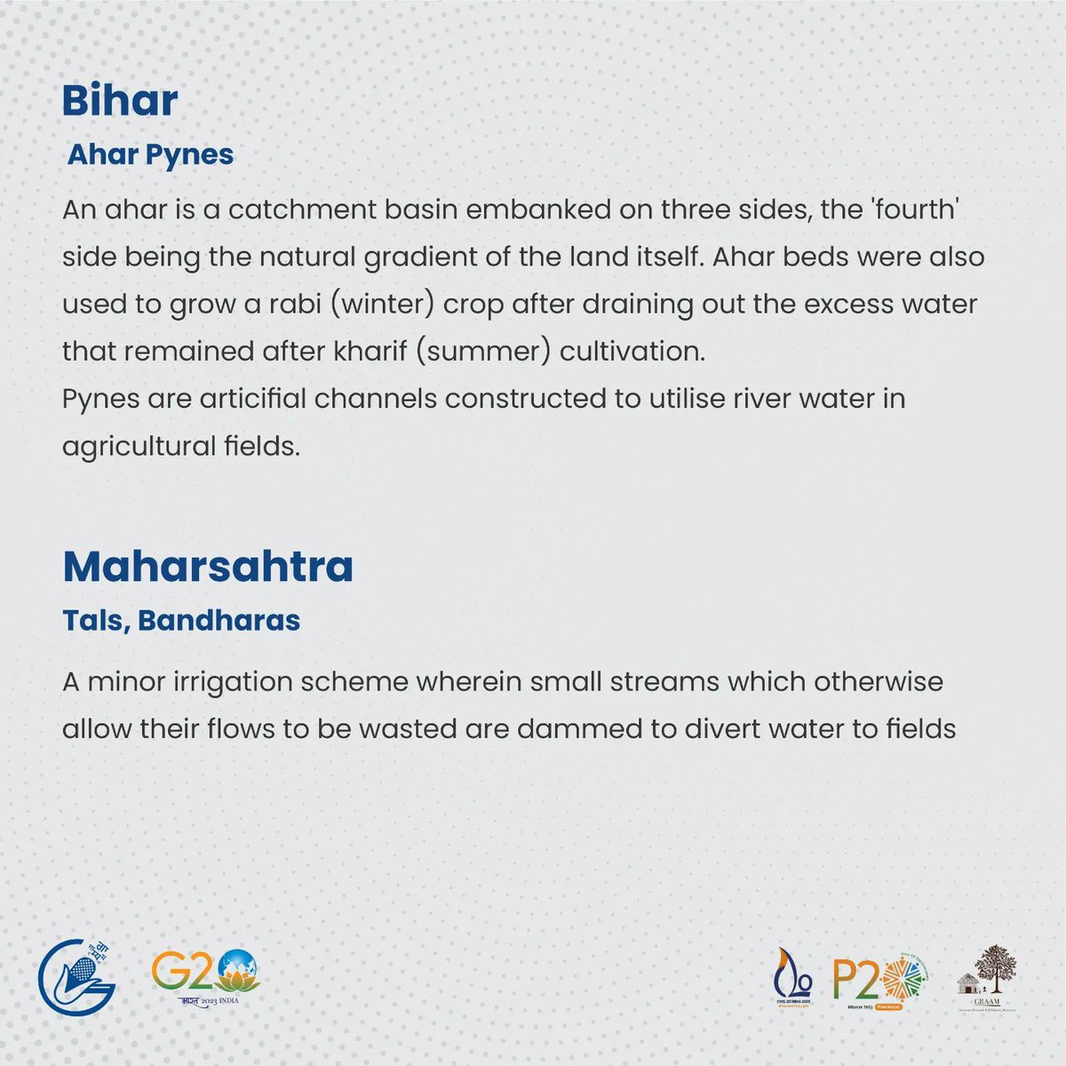 GramyaIndia's tweet photo. From the Zings of Ladakh, to the Surangams of Kerala and from the Baolis of Gujarat, to the Zabos of Mizoram and Nagaland, the traditional water conservation systems supplied water all-round the year for irrigation and households.

#Gramya #ancientengineering #India https://t.co/H6LzYQdP9I