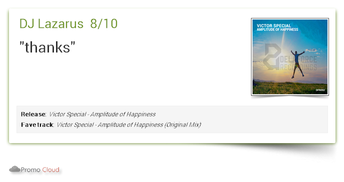 DanDelaforce's tweet photo. DJ Lazarus supports: Victor Special - Amplitude of Happiness 8/10 @special_victor #newrelease https://t.co/HyPd40YKaW https://t.co/mMByF1mnbi