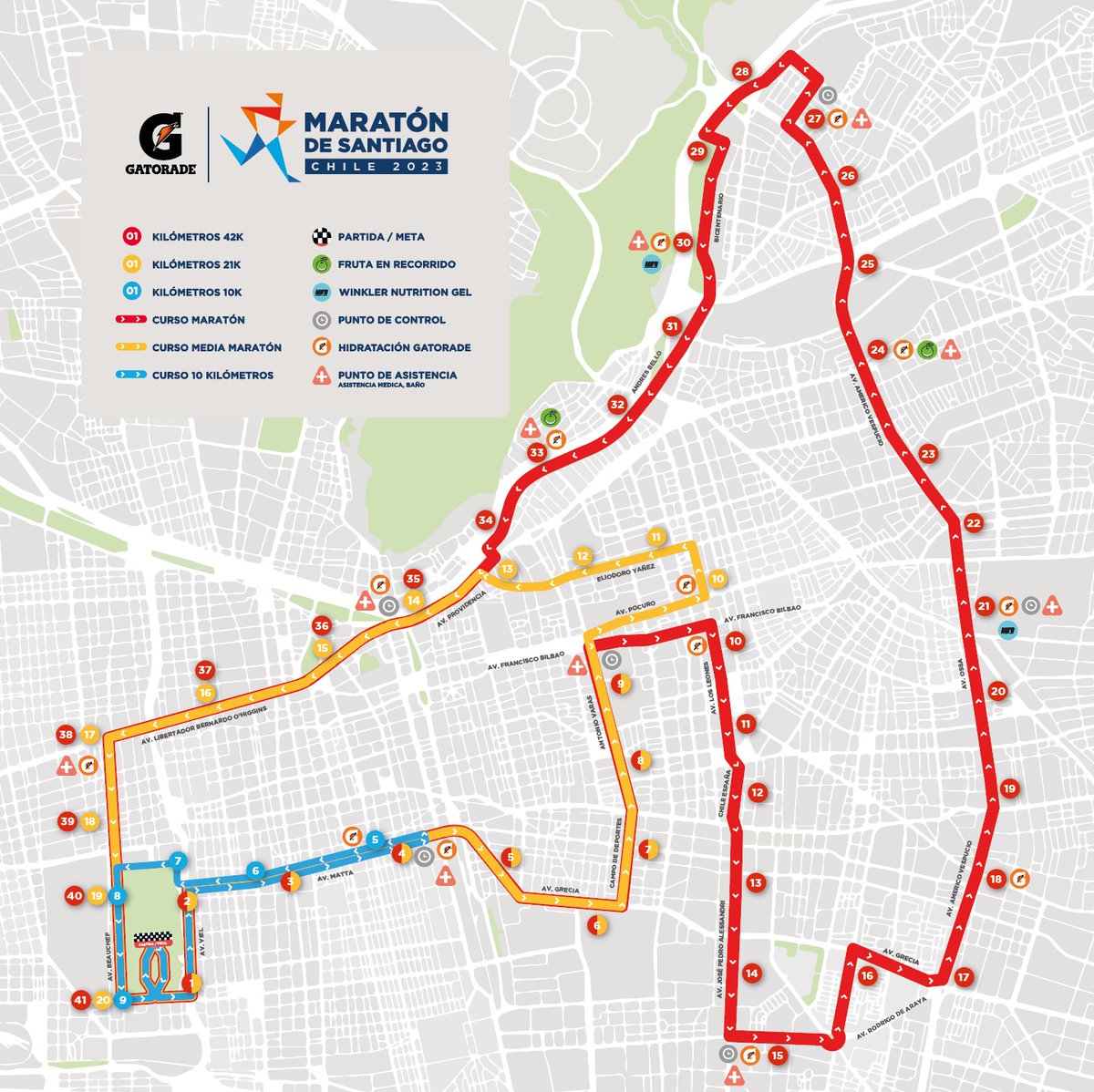 ATENCIÓN a cortes/desvíos por #MaratondeSantiago este domingo 14/mayo, y que afectarán calles y avenidas de las comunas de Santiago, Ñuñoa, Providencia, La Reina, Peñalolén, Las Condes y Vitacura, entre las 05:00 y 14:30 hrs. Las vías afectadas aquí >bit.ly/41l6gVD