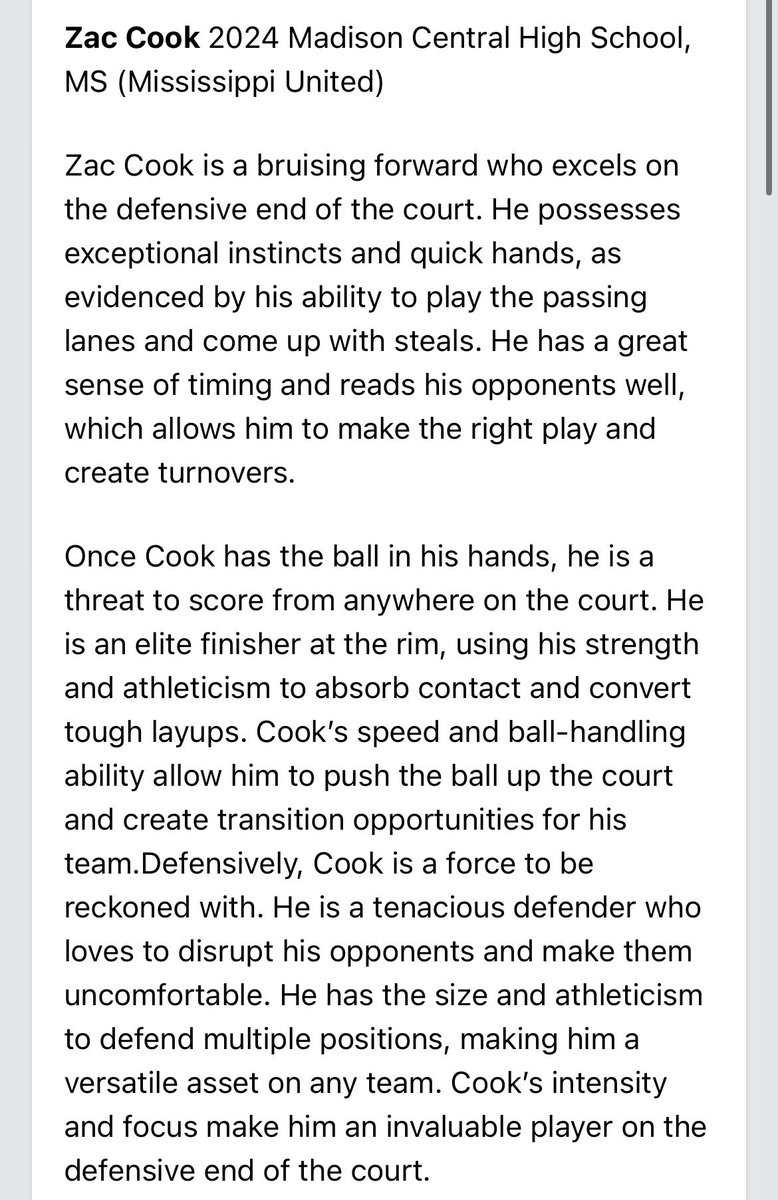 MSUnitedBB's tweet photo. Write up of 6’3  G Zac Cook from PrepHoops:Mayhem in the Plex. Cook was came into his own this weekend and showed he belong. Coaches get on in to see Zac Cook. 
#mississippiunitedbasketball https://t.co/nsPnd17ho5