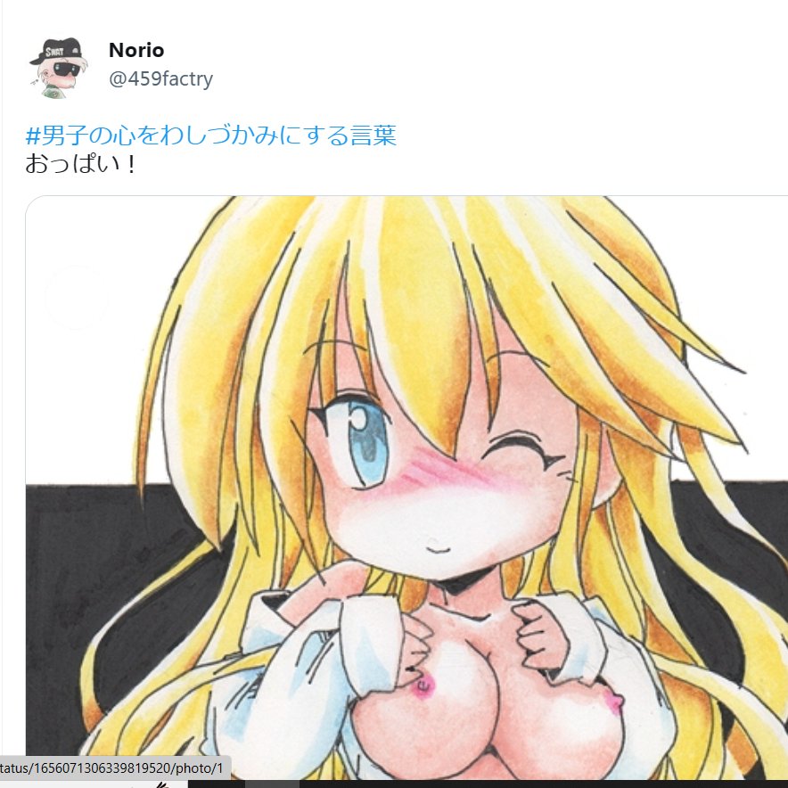 おっぱい「こっちの方がセンシティブ判定喰らってないのが腑に落ちない。 おっぱい丸出しで「お」|Norioのイラスト