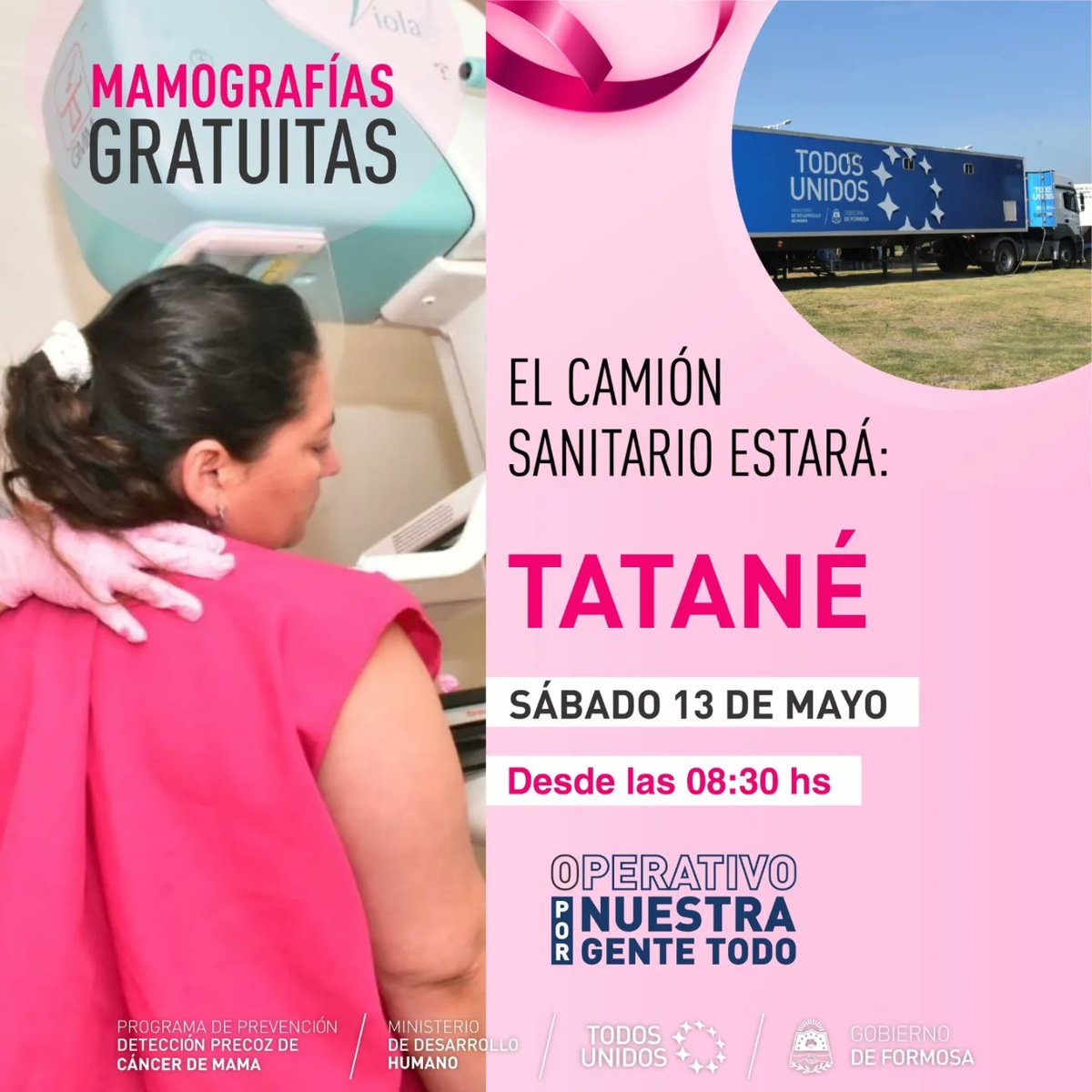 #OPNGT MAMOGRAFÍAS GRATUITAS‼️

Te esperamos mañana en el operativo solidario "Por Nuestra Gente Todo" para hacerte tu estudio mamográfico anual...💪

#GobiernoGildoInsfran