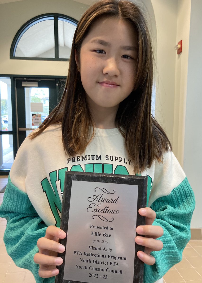 Seohyun Ellie Bae, 5th Grade, Sycamore Ridge, Visual Arts
Congratulations for receiving the Award of Excellence in the Reflections arts program at the State level! 
#sycridge #dmusd #sycridgepta #ptareflections #ptamembershipmatters