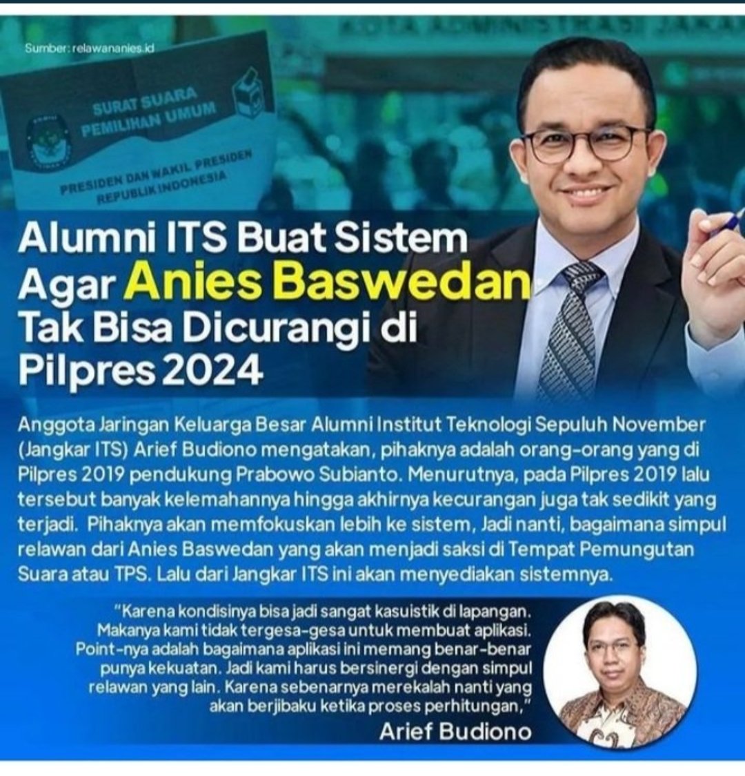DokterTifa's tweet photo. NAH!

Berita ini yang saya tunggu2.

Udah di zaman AI, 5G menuju 6G

Kan cuma orang bego  yg hari ini gini masih berpikir bahwa mereka masih bisa mencurangi hasil Pilpres dg alat tolol macam Kardus gembokan?

Dan hanya orang cerdas yang jadi bodoh ketika mereka menyerah dg kecurangan sistematis yg sedang direncanakan sekumpulan orang tolol rakus dg persiapan kardus gembokan buat 2024?

Alhamdulillah, muncul juga satu orang cerdas ini.

Hayo!

Mulai sekarang persiapkan sistem Anti kardus gembok.

Kita rakyat mau melihat, hitungan angka riil yang dikawal AI, sehingga tdk ada satupun orang goblok yg masih berani kutak katik angka penghitungan suara.

Kalau perlu, nanti kita rakyat NOBAR semua di TPU-TPU, pelototin tuh Petugas Petugas KPPS agar jangan sampai ada satu pun kertas suara yang dikerjain.

Siapa pihak CAPRES yang berani membiarkan PILPRES berlaku adil, tanpa intervensi kecurangan?

Saya yakin, @aniesbaswedan berani. @Prabowo pun saya yakin berani.

Yang keberaniannya patut kita pertanyakan paling2 si Atlet jogging.