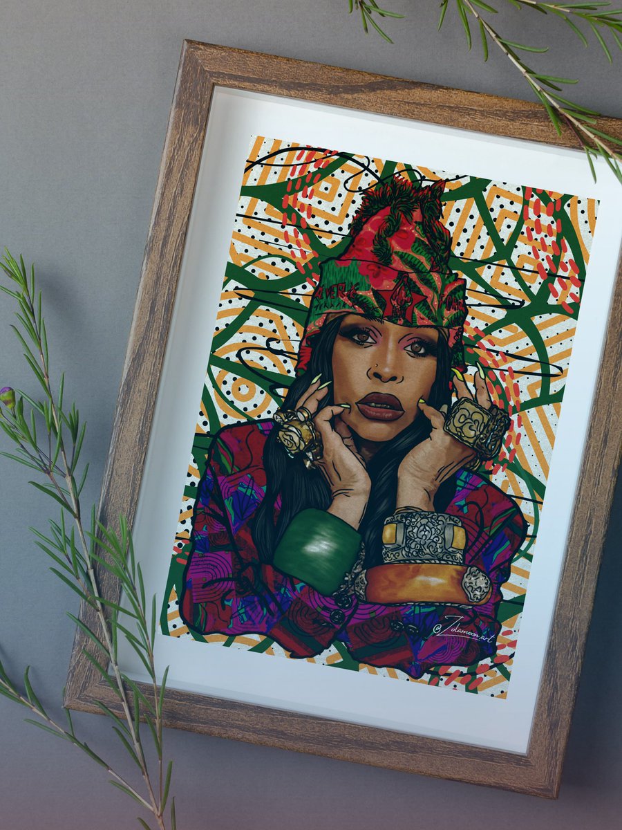 JulezMoonlight's tweet photo. Just finished a captivating art piece of the legendary Erykah Badu! 🎶✨ Her magnetic energy and timeless style inspired me to create something truly special. #ErykahBadu #ArtPrints #LimitedEdition #MusicalGenius #BlackArtist #SoulfulVibes  #ArtisticTribute #WallArt #neosoul https://t.co/QZCKlZosAJ