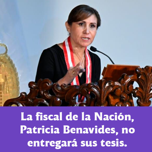 Tomenotape's tweet photo. 🔴NO ENTREGARÁ SU TESIS | La #fiscal de la Nación, #PatriciaBenavides, advirtió que no entregará sus tesis de #maestría y #doctorado. https://t.co/P3pUXhpr1i