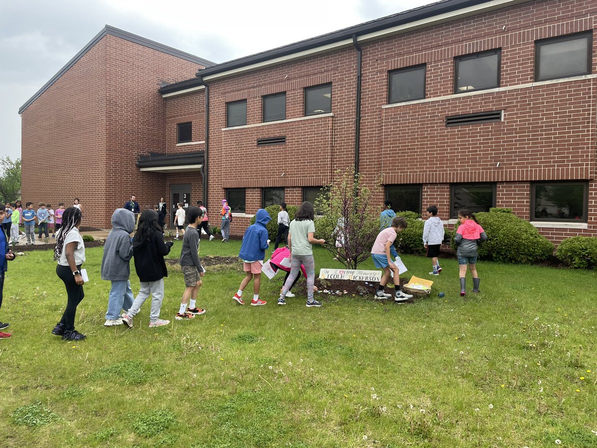 Honoring Mrs. Dickerson today by placing painted rocks around a dedicated tree outside her classroom.  ❤️