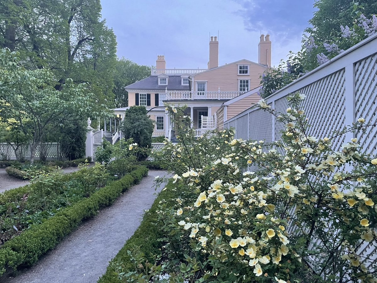 A pensive spring evening in the garden at the #LongfellowHouse-#WashingtonsHeadquarters National Historic Site.

#historichouse #historicgarden #springevening #eveninglight #springtimeinnewengland #formalgarden #thoughtfulspot #sourcesofinspiration