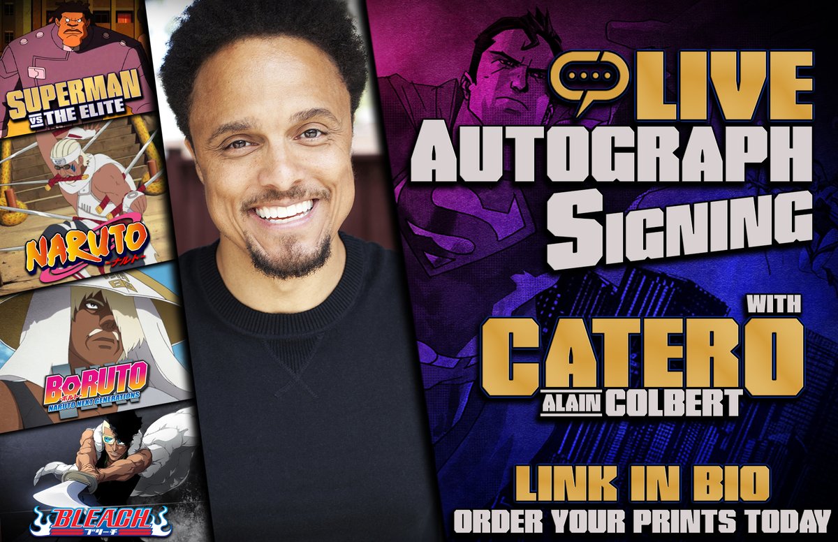 StreamilyLive's tweet photo. The amazing Catero Alain Colbert @oretac will be signing LIVE on June 17th!!!!  

Order your prints today at https://t.co/7Fc60ab7TH

#KillerB #Naruto #Bleach #KillerBee #Oetsu #Darui #Boruto #Araya #ColdCast https://t.co/9Cyea888Gg
