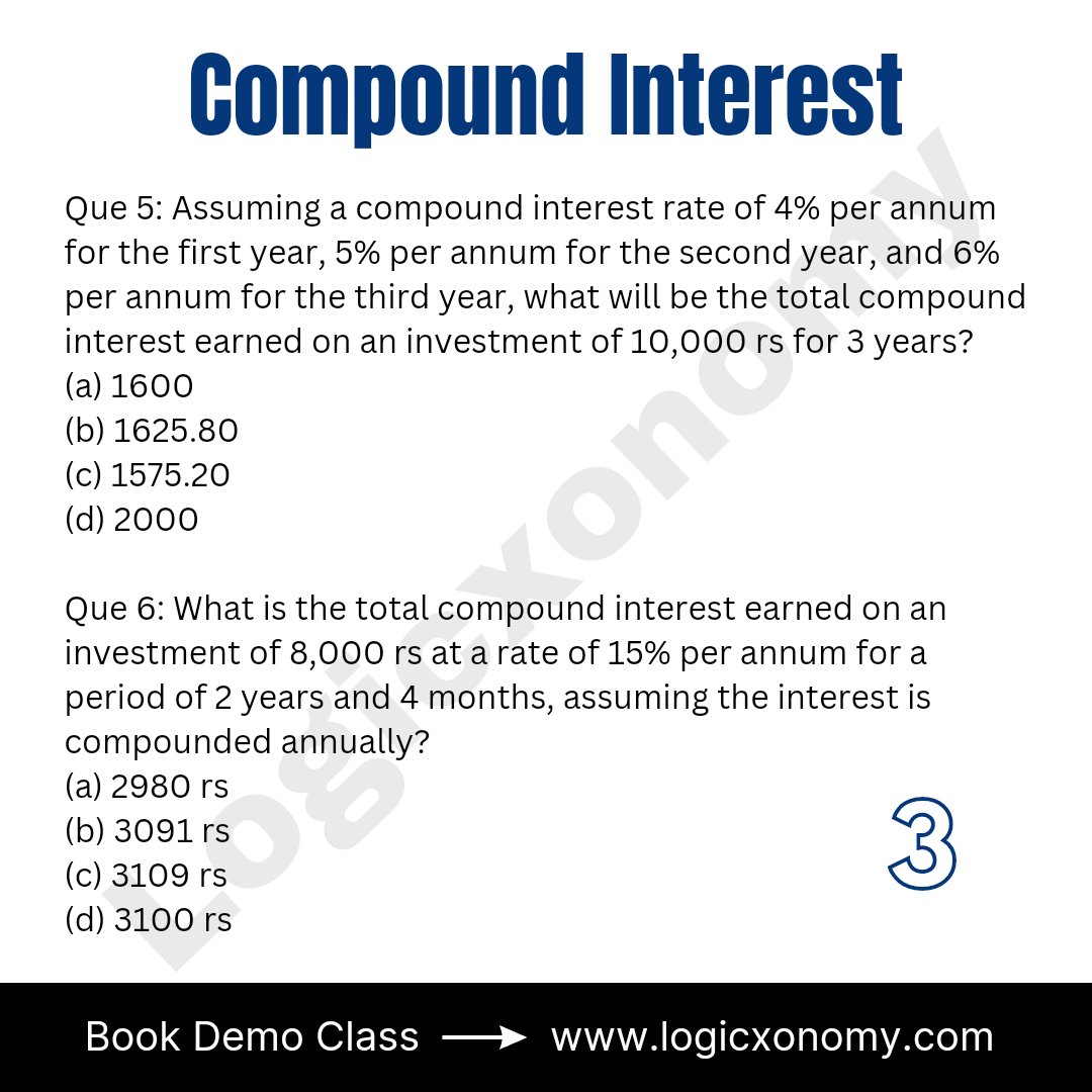 logicxonomy's tweet image. Simple interest and Compound interest MCQs
logicxonomy.com
Book demo class now
#logicxonomy #mathtricks #CAT2023