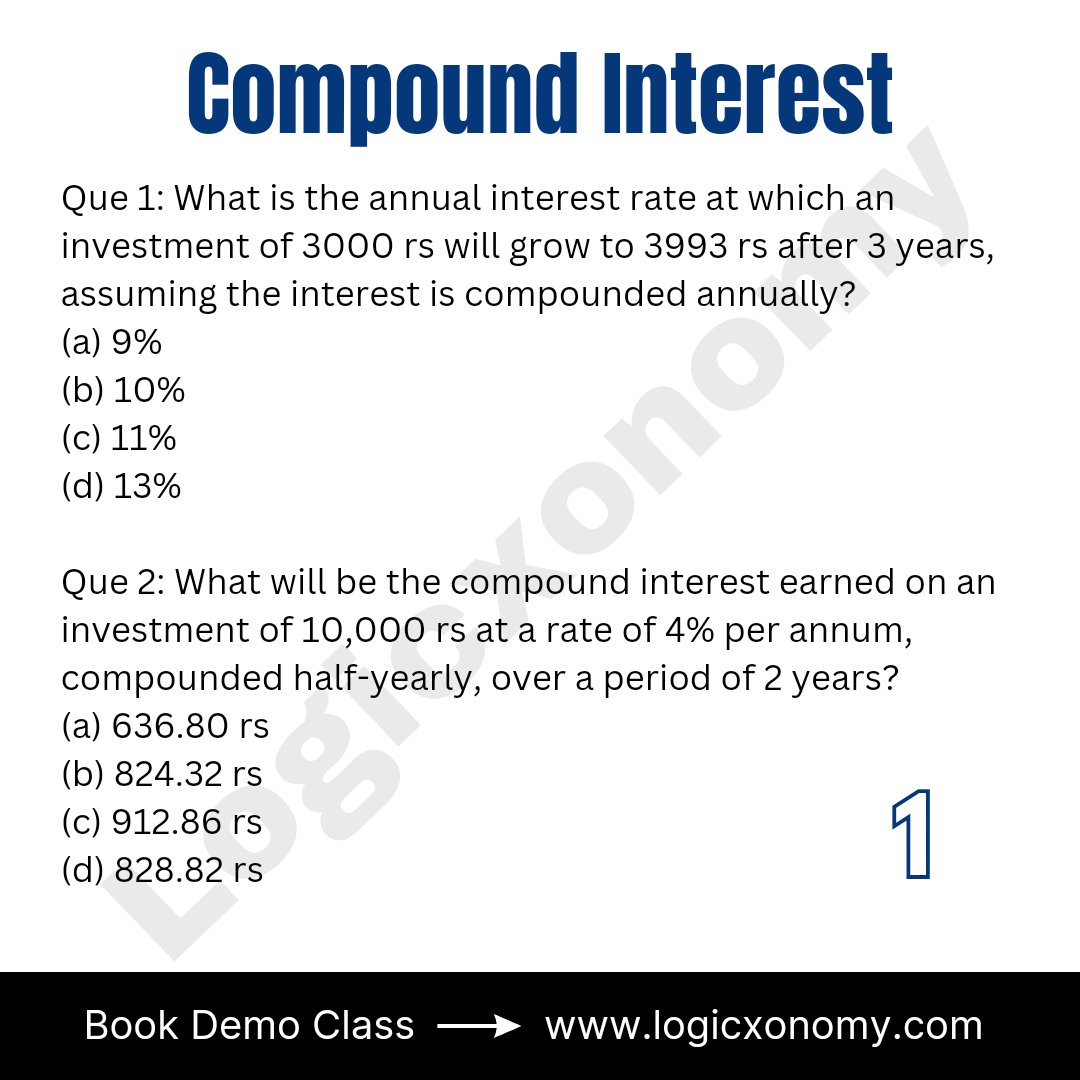 logicxonomy's tweet image. Simple interest and Compound interest MCQs
logicxonomy.com
Book demo class now
#logicxonomy #mathtricks #CAT2023
