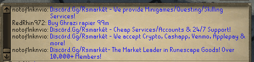 JoshF123's tweet photo. Hello @JagexTwisted , 

Every day I login to OSRS and report upwards of 15+ accounts for spamming the same thing 

Buying items (scam) and discord advertisements. 

Is Jagex looking to address this? It just feels like the 

GE is an advertising city now of neverending spam bots. https://t.co/gPaiTB9xlf