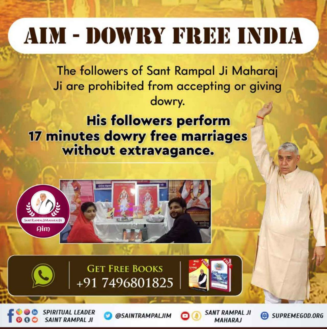Brijesh84773653's tweet photo. It is the Aim Of Sant Rampal Ji Maharaj Ji (#संतरामपालजी_के_उद्देश्य) to establish this slogan 'Beta Beti Ek Samaan' on the ground of reality. For this reason, he has given a simple method of marriage to the society to eradicate the practice of dowry. 🙏🏻 https://t.co/aeLHWIQywB