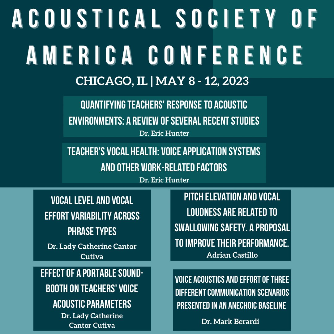 hunter_vbal's tweet photo. Our VBALab members and friends had a fantastic time at the Acoustical Society of America (ASA) Conference in Chicago! Check out some of our poster and presentation topics!
#vbal #msu #acoustics #voice #research #michiganstate https://t.co/70wGhvheCt