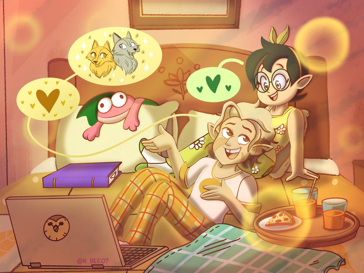N_Bee07's tweet photo. Movie night! 💚🎬💛
#huntlow #TheOwlHouse #theowlhousefanart https://t.co/geIsnQO0vU