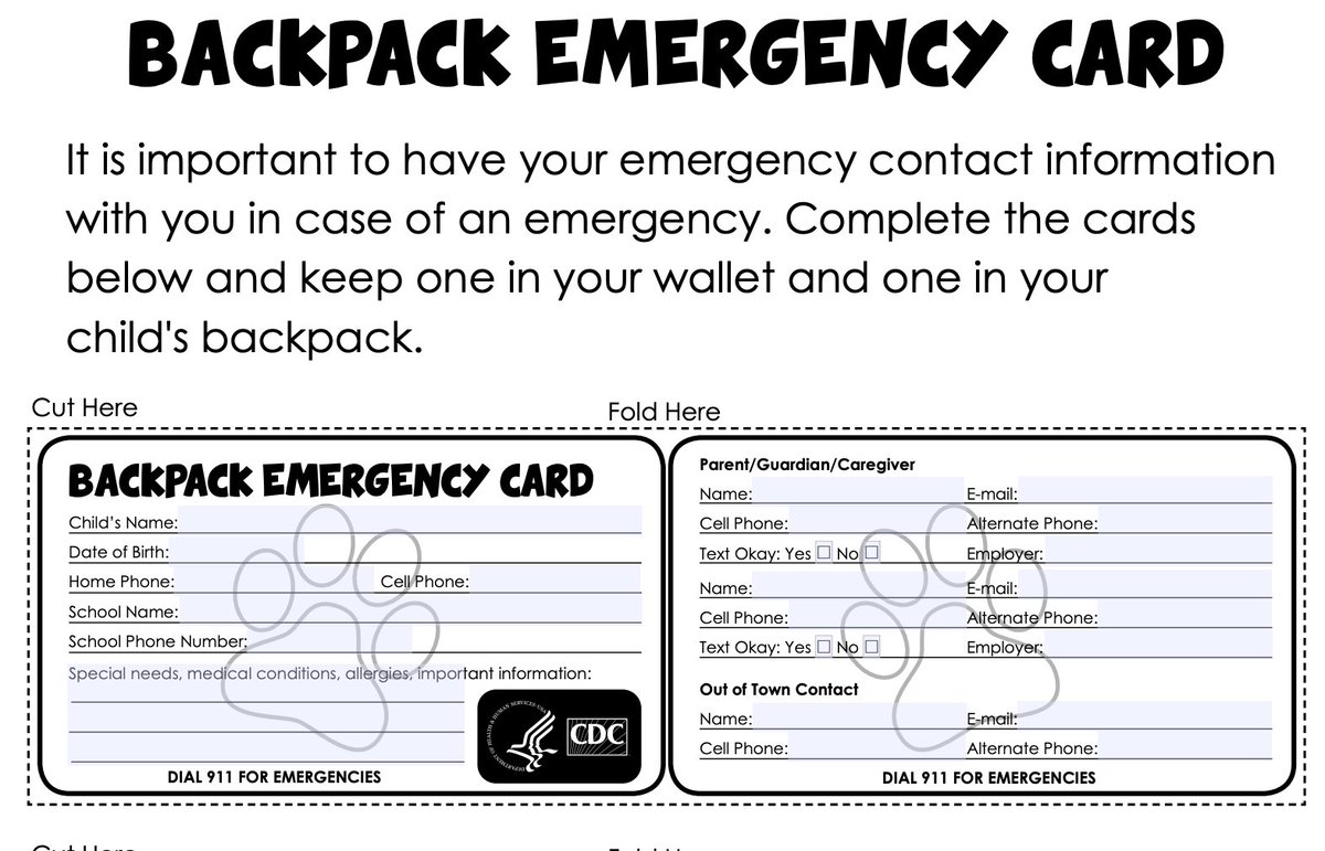 National Pediatric Disaster Coalition (NPDC) (@npdcoalition) on Twitter photo From #ReadyWigley and <a href="/CDC/">This is not the CDC</a>: Having an EMERGENCY CARD in a child's backpack is part of a family communication plan in case of an emergency. Keep one in your wallet and one in your child's backpack. <a href="/EMSCImprovement/">EMSC Innovation & Improvement Center</a> <a href="/iaem/">IAEM</a> <a href="/hospitals4kids/">Children's Hospital Association</a> <a href="/pedspandemic/">Pediatric Pandemic Network</a> <a href="/WADEM_PDM/">WADEM</a> @MissingKids From #ReadyWigley and <a href="/CDC/">This is not the CDC</a>: Having an EMERGENCY CARD in a child's backpack is part of a family communication plan in case of an emergency. Keep one in your wallet and one in your child's backpack. <a href="/EMSCImprovement/">EMSC Innovation & Improvement Center</a> <a href="/iaem/">IAEM</a> <a href="/hospitals4kids/">Children's Hospital Association</a> <a href="/pedspandemic/">Pediatric Pandemic Network</a> <a href="/WADEM_PDM/">WADEM</a> @MissingKids