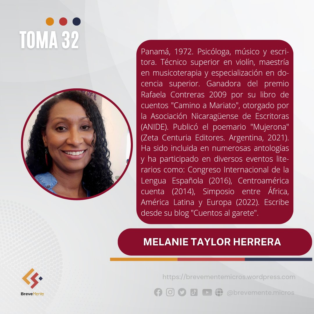 No se pierdan mañana la entrevista con 𝑴𝒆𝒍𝒂𝒏𝒊𝒆 𝑻𝒂𝒚𝒍𝒐𝒓 𝑯𝒆𝒓𝒓𝒆𝒓𝒂 🇵🇦. Leeremos sus textos, compartiremos experiencias y visiones sobre la minificción. 

🗓 13/mayo/2023
🕔  5:00pm / 6:00pm (Centroamérica /Panamá) 
📍 Facebook Live
facebook.com/BreveMente.mic…