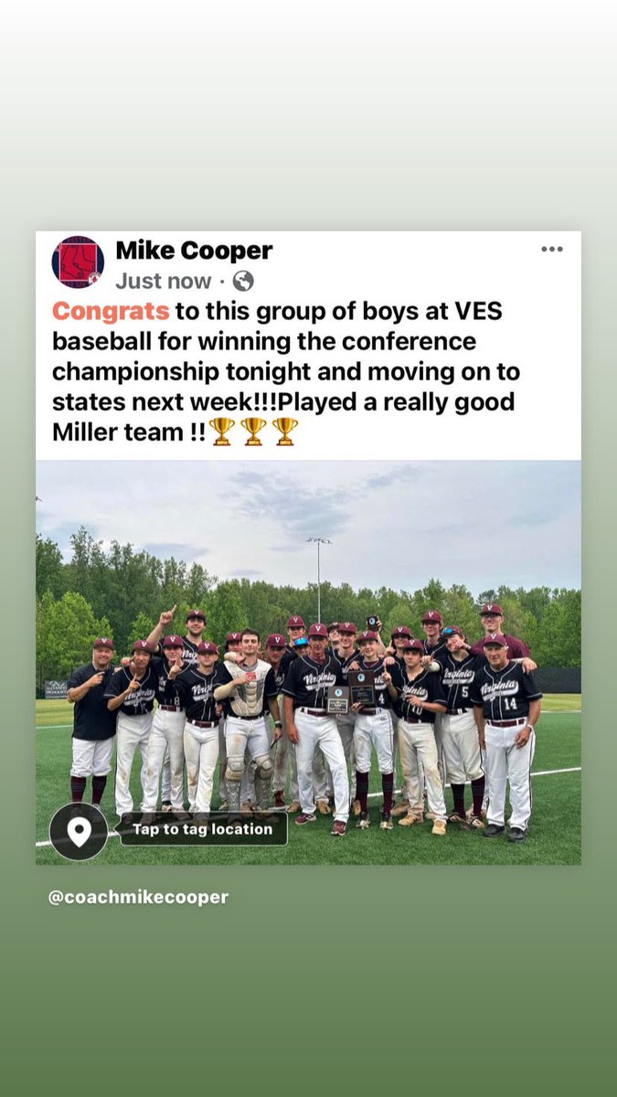 Congrats to this group of boys at VES baseball for winning the conference championship tonight and moving on to states next week!!!Played a really good Miller team !!🏆🏆🏆