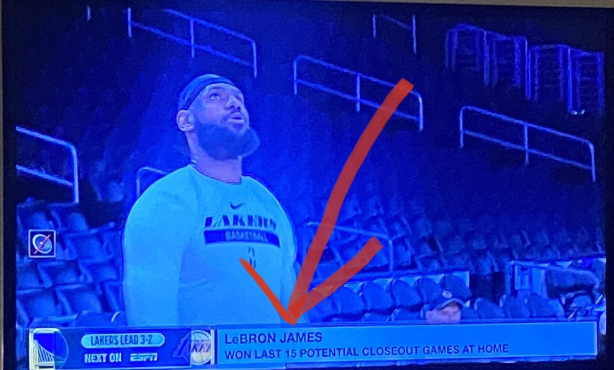 JesseGladsaget's tweet photo. Didn’t Lebron lose game 5 vs MIA “At home” in the 2020 Finals? Even ESPN acknowledges that the Bubble was fake. LMAO https://t.co/ydoQuJxEdh
