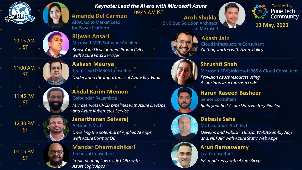 It is time for our Global Azure event!
We will be live soon!! #GlobalAzure2023 @GlobalAzure 
@NanddeepNachan 
meetup.com/pune-tech-comm…