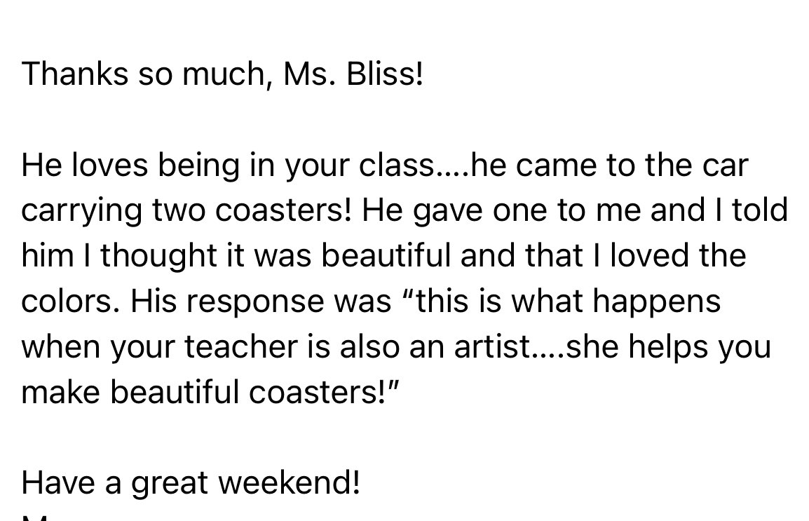 We make coasters after our first SOL to bring joy to the kids. It’s a favorite yearly and kids leave with the biggest smiles. Lots of Ss give them as Mother’s Day gifts or to grandparents. I got the nicest feedback about them today. <a href="/FreedomHillES/">Freedom Hill ES</a> <a href="/FCPSR2/">FCPS Region 2</a> <a href="/fcpsnews/">Fairfax Schools 🌟</a> #fhhighlights