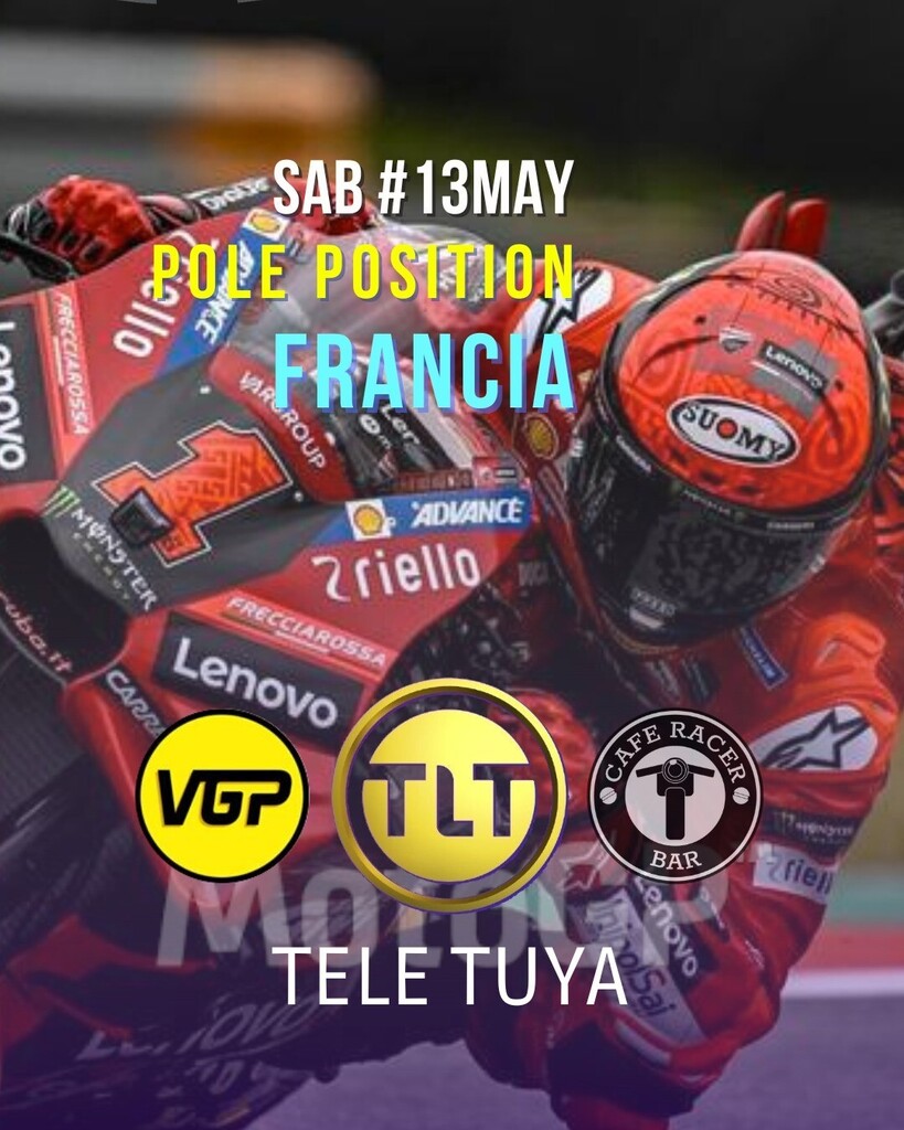 La pole position MotoGP de Francia a las 9AM en Café Racer Bar.

Disfrútalo con nuestro menú brunch desde la Tele Tuya con los comentarios de Tony Vaccarella y Hugo Bracamonte.

#motogp #francia #poleposition #menubrunch #altosmirandinos #caferacerfestiv… instagr.am/p/CsKnTnxNjM9/
