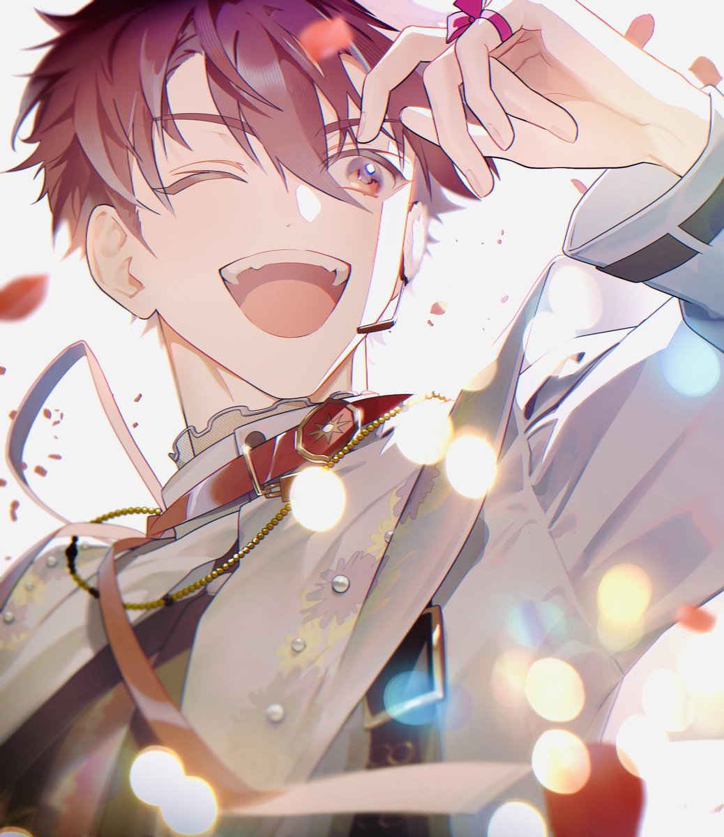 1boy male focus one eye closed solo smile idol short hair  illustration images