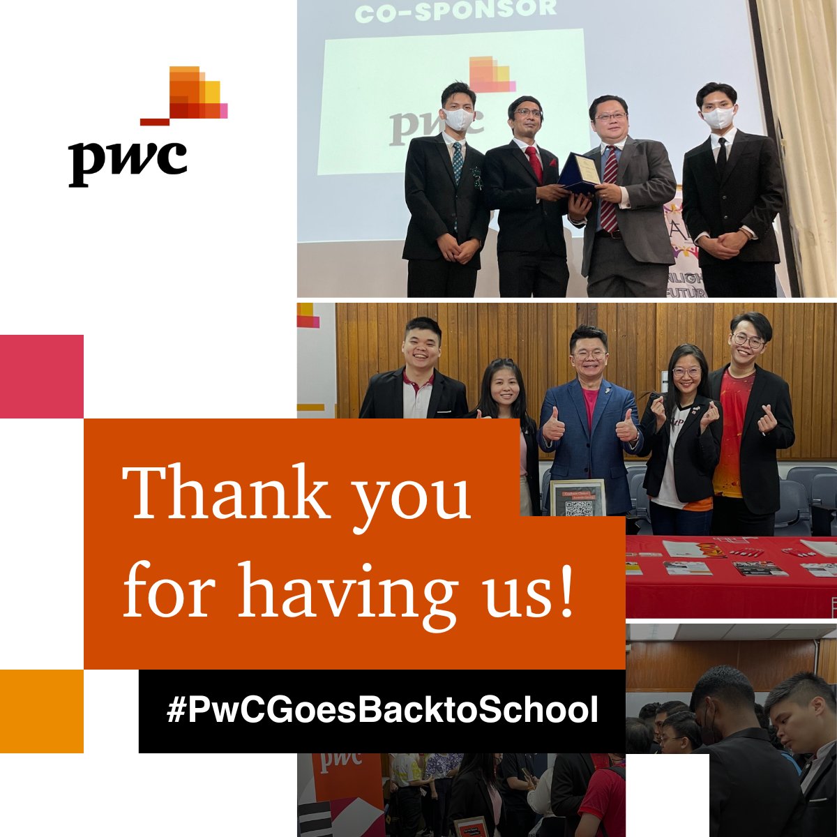 PwC_Malaysia's tweet photo. From Penang to Sarawak, the past month has been nothing short of amazing for #TeamPwC with career fairs back to back — thank you for having us! @USMOfficial1969 @PUOIPOH @Swinburne #MYPwCExperience https://t.co/v3MTSez6pb