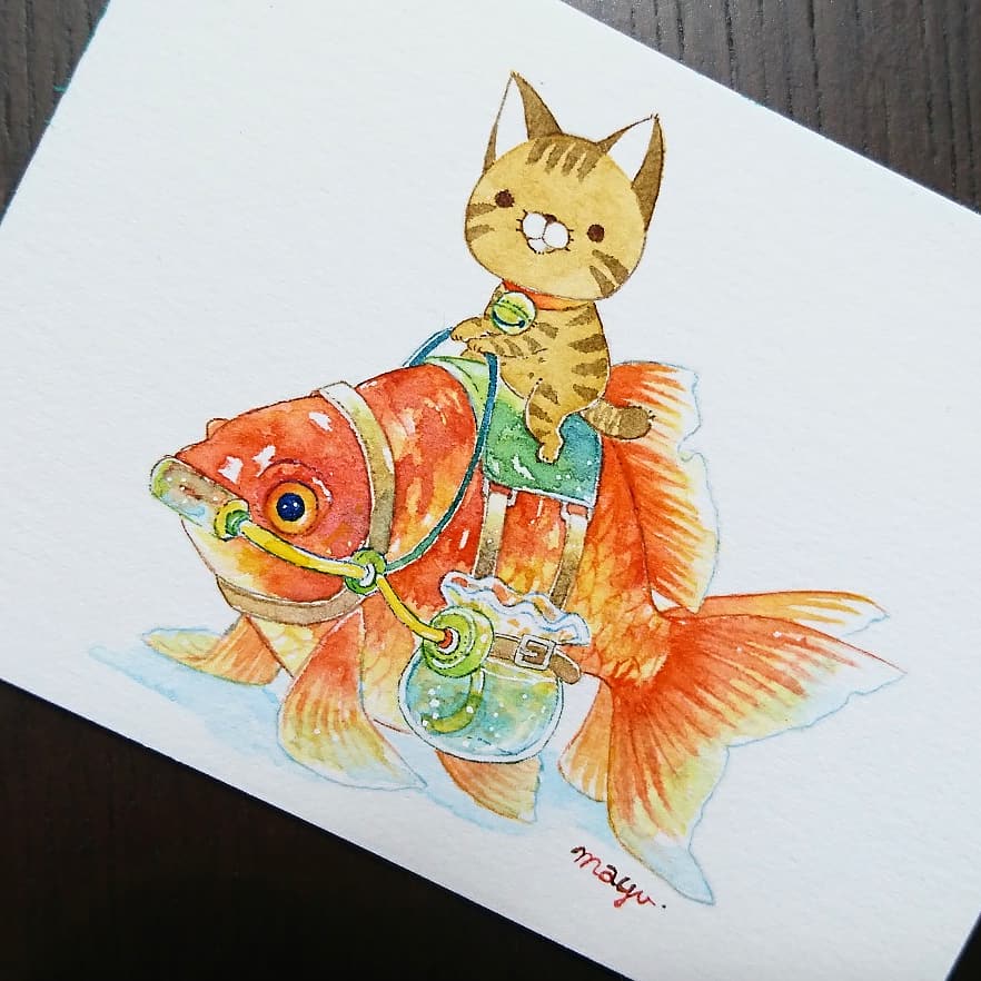 fish no humans traditional media animal focus animal cat bell  illustration images